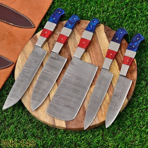 Custom Handmade Damascus Steel Knife Set 00004