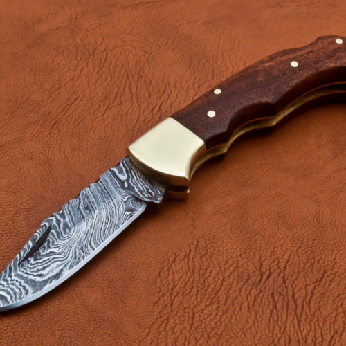 Damascus Steel Pocket Knife Handmade Folding Blade Hunting