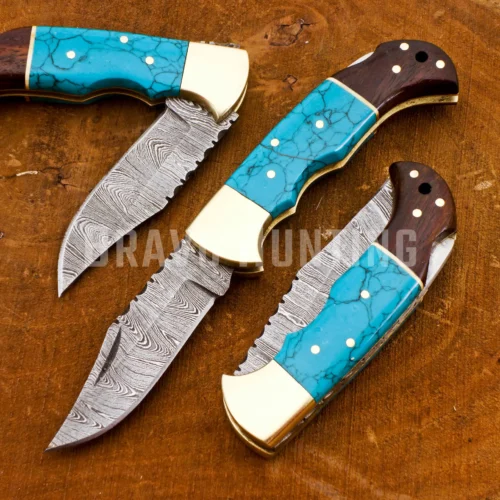 Damascus Steel Pocket Knife Folding