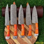 Handmade Damascus Chef knife set of 5 Pcs Kitchen knives/BBQ/  Gift for Women Mothers Day Gift