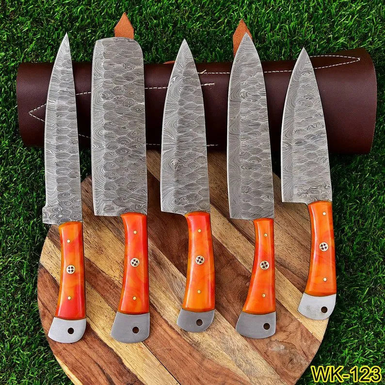 Handmade Damascus Chef knife set of 5 Pcs Kitchen knives/BBQ/  Gift for Women Mothers Day Gift