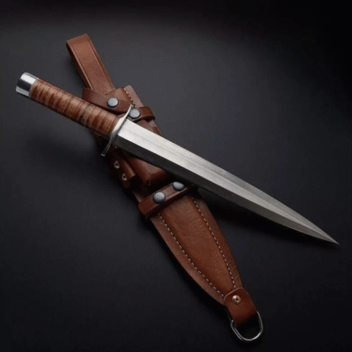 New Custom D2 Steel Arkansas Toothpick Knife-Handmade-Leather Sheath