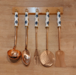 Copper Kitchen Utensil Set Of 5 With Holder