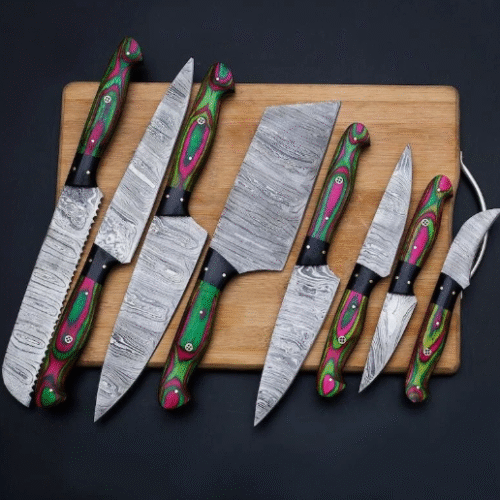 HANDMADE DAMASCUS STEEL 8PCs KITCHEN KNIFE SET