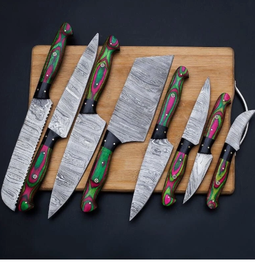 HANDMADE DAMASCUS STEEL 8PCs KITCHEN KNIFE SET