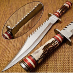 Handmade D2 Steel Hunting Bowie Knife With Leather Sheath