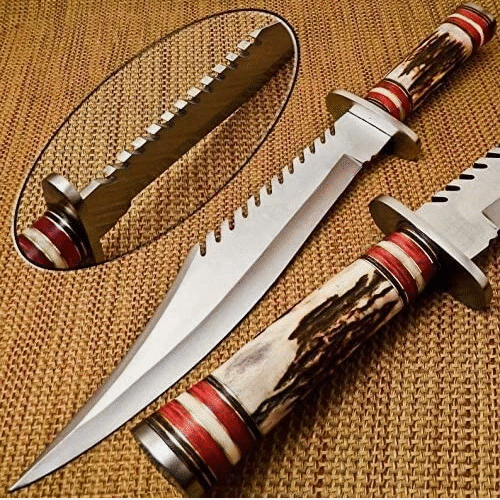 Handmade D2 Steel Hunting Bowie Knife With Leather Sheath