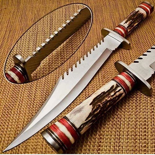 Handmade D2 Steel Hunting Bowie Knife With Leather Sheath