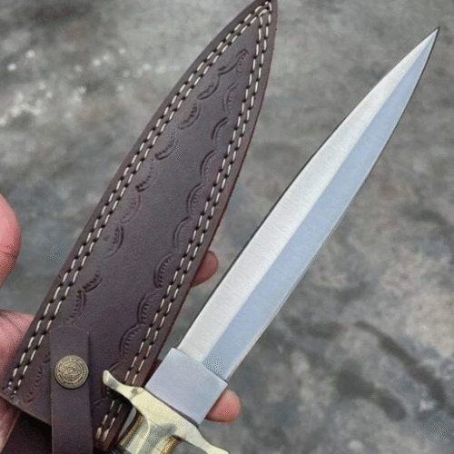 Custom Handmade D2 Steel Hunting Dagger Knife Bone Handle With Leather Sheath