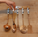 Copper Kitchen Utensil Set Of 5 With Holder
