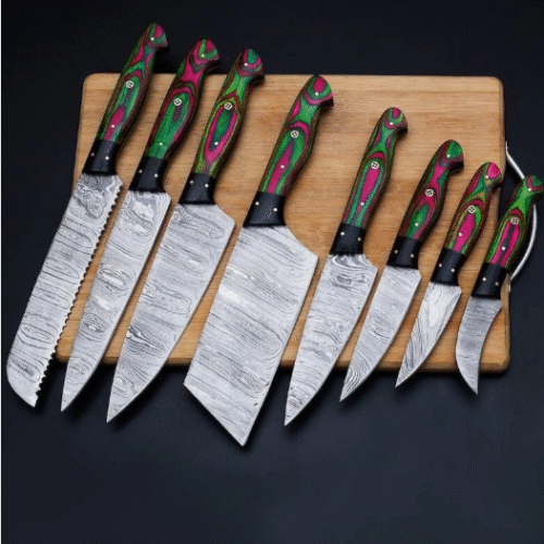 HANDMADE DAMASCUS STEEL 8PCs KITCHEN KNIFE SET