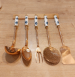 Copper Kitchen Utensil Set Of 5 With Holder