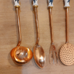 Copper Kitchen Utensil Set Of 5 With Holder