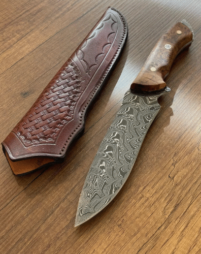 Damascus Bowie Knife 150 Layers | Chestnut Handle | Hunting, Camping, Survival