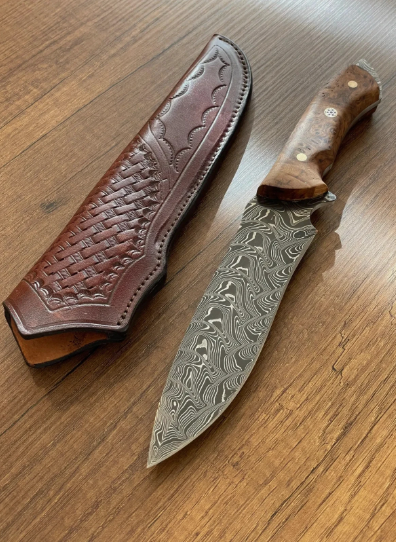 Damascus Bowie Knife 150 Layers | Chestnut Handle | Hunting, Camping, Survival