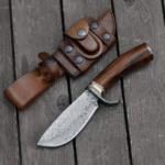 Damascus Steel Hunting Bowie Knife with Leather Sheath