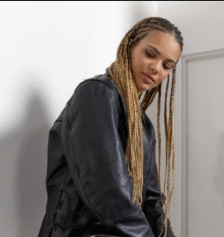 LEATHER MOTORCYCLE JACKET Vintage Braided Corset Ties Coat Zip Up Collared