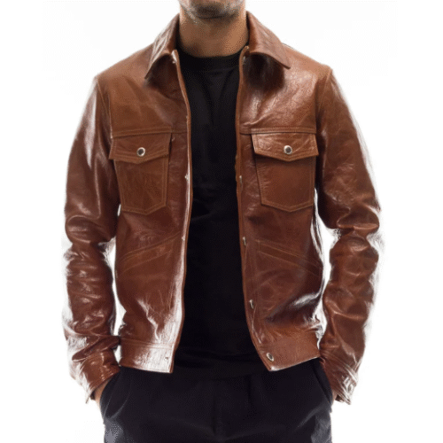 Italian handmade Men genuine lambskin leather jacket brown antiqued