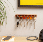 Personalized Leather and Wood 6 Key Ring Organizer Set