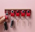 Personalized Leather and Wood 6 Key Ring Organizer Set