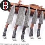 Damascus Steel Chef Set Hand forged black and brown handle kitchen knife tool 1-2