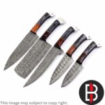 Damascus Steel Chef Set Hand forged black and brown handle kitchen knife tool 1-2