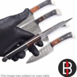 Damascus Steel Chef Set Hand forged black and brown handle kitchen knife tool 1-2