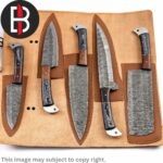 Damascus Steel Chef Set Hand forged black and brown handle kitchen knife tool 1-2