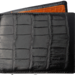 Black & Orange Alligator Belly Leather Bifold Wallet