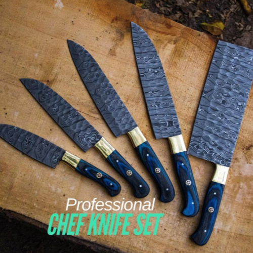 Hand Forged Damascus Chef Knife Set