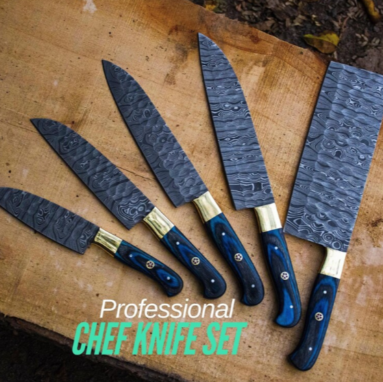 Hand Forged Damascus Chef Knife Set