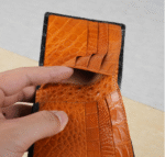 Black & Orange Alligator Belly Leather Bifold Wallet