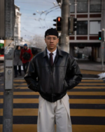 Black Leather Bomber Jacket