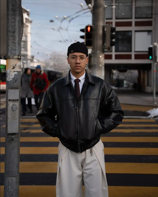 Black Leather Bomber Jacket