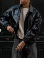 Black Leather Bomber Jacket