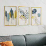 Gold Metal Wall Decor Leaf Wall Hanging Set of 3