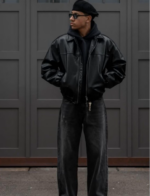 Black Leather Bomber Jacket