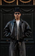 Black Leather Bomber Jacket