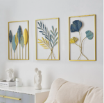 Gold Metal Wall Decor Leaf Wall Hanging Set of 3