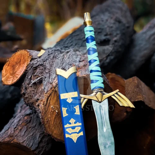 Legend of Zelda Skyward Blue with Sword Scabbard, Link’s Master Sword Replica Cosplay Props, Fantasy Swords