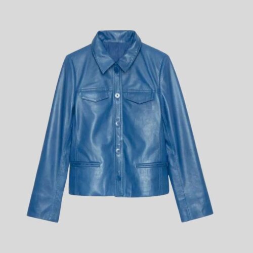 Women’s Blue Lambskin Leather Jacket