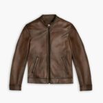 Brown Leather Cafe Racer Jacket