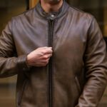 Brown Leather Cafe Racer Jacket