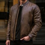 Brown Leather Cafe Racer Jacket