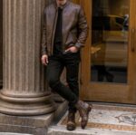 Brown Leather Cafe Racer Jacket