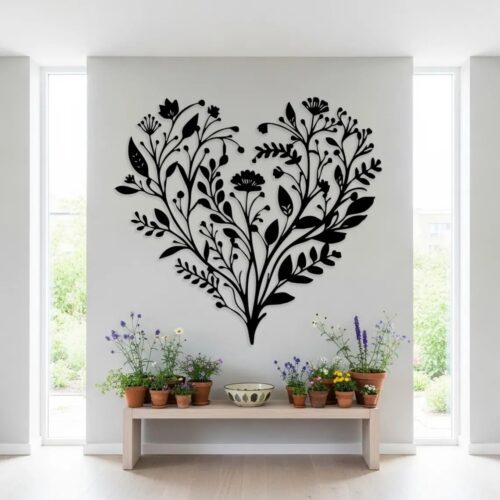 Heart Shaped Floral Metal Wall Art