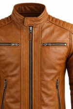 Handmade Tan Leather Biker Jacket