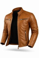 Handmade Tan Leather Biker Jacket