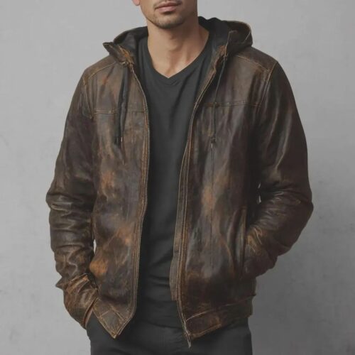 Men’s Vintage Distressed Brown Leather Jacket