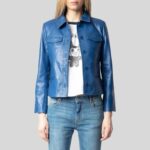 Women’s Blue Lambskin Leather Jacket